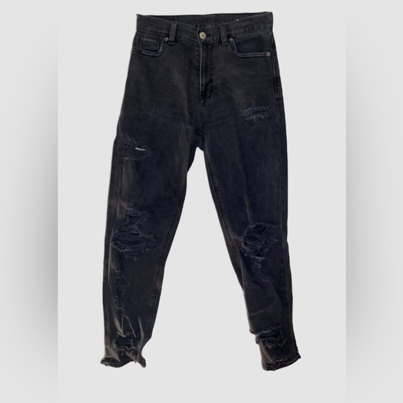 AE HIGH WAISTED BLACK RIPPED STRAIGHT LEG JEANS SIZE 0 - Picture 1 of 4